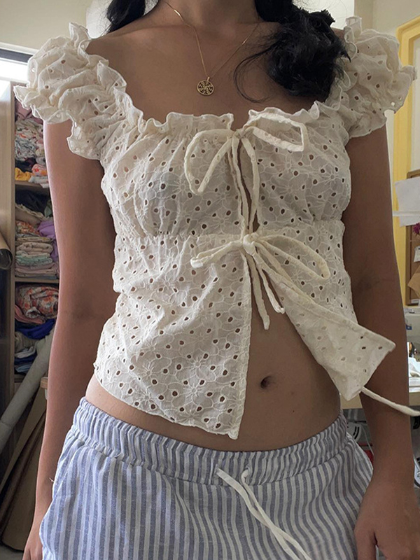 T-Shirt mit kurzen Ärmeln und Riemchen