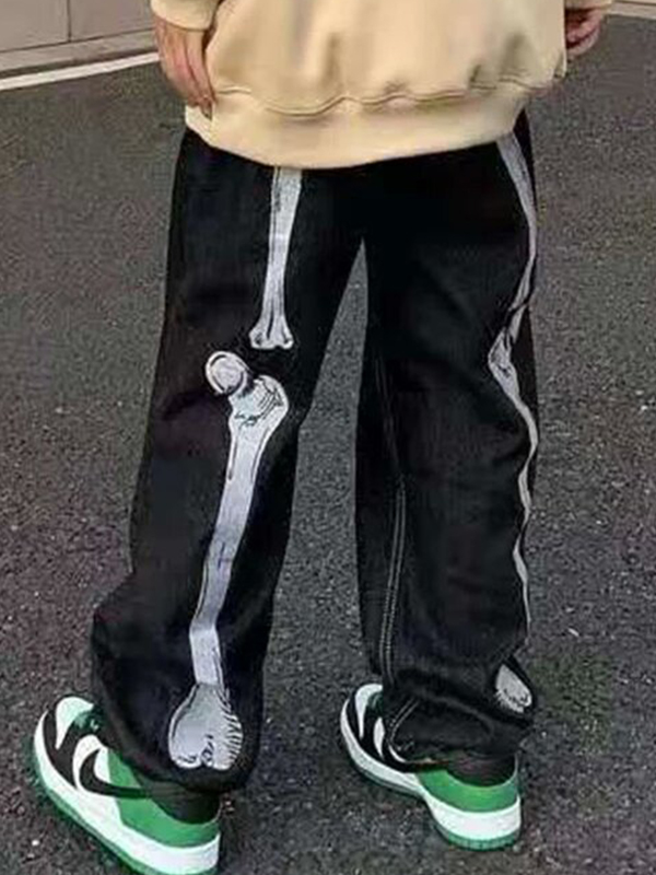 Lockere Jeans für Herren mit Totenkopf-Print