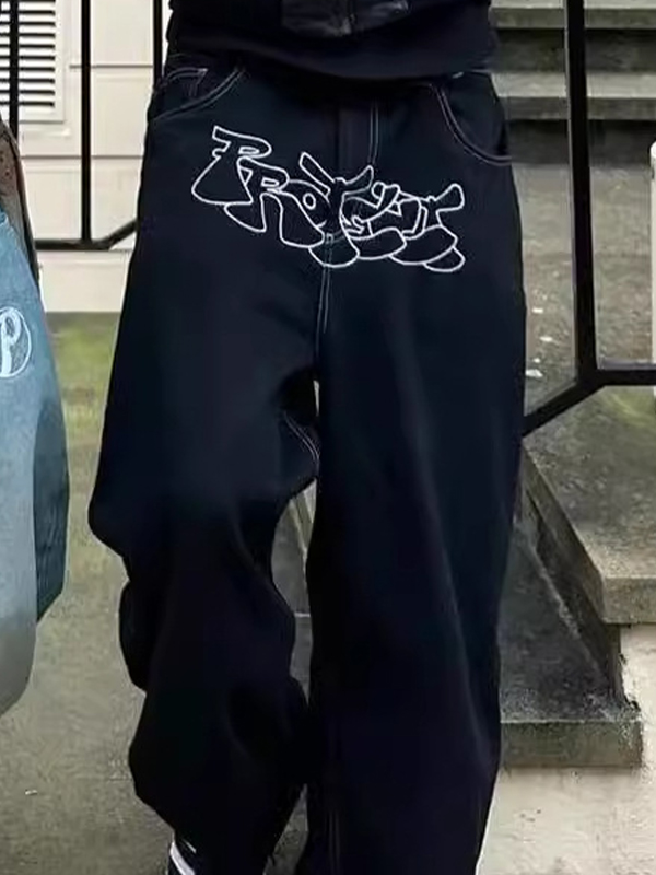 Lockere Jeans für Herren mit digitaler Stickerei