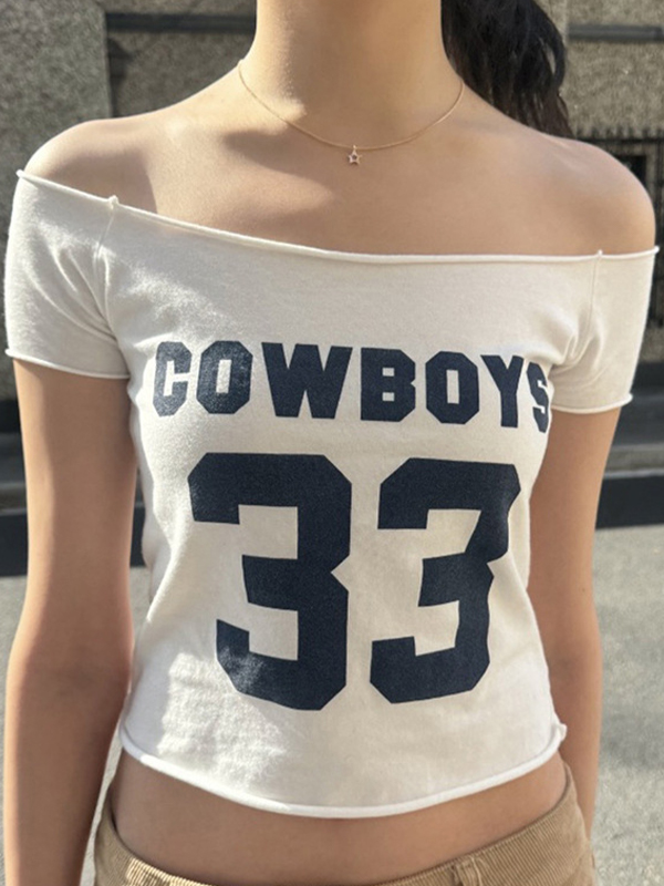 One-Shoulder-T-Shirt mit digitalem Druck und kurzen Ärmeln