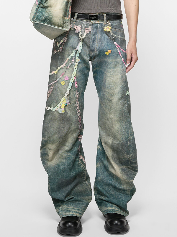 Lockere Jeans für Herren mit Kettenmuster
