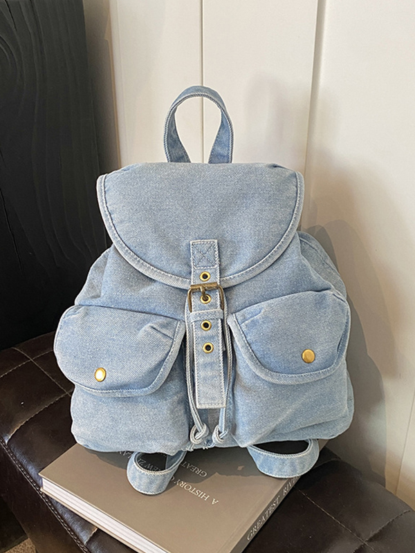 Großer Denim-Rucksack mit mehreren Taschen