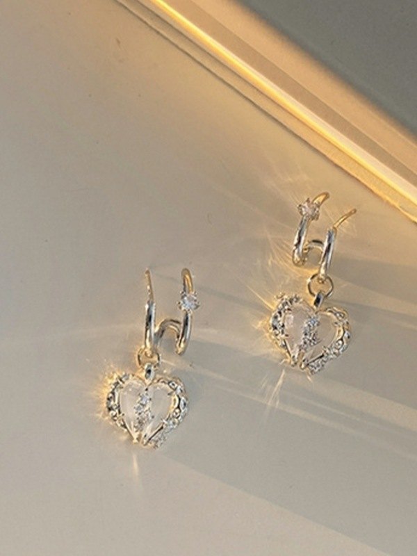 Strass-Zirkon-Herz-Charme-Ohrringe