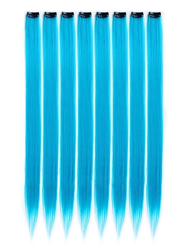 1pc blauer langer gerader Clip in der Haarverlängerung