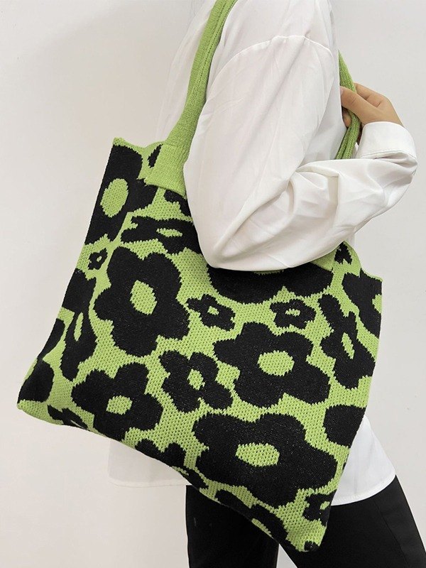 Jacquard-Stricktasche mit Blumenmuster