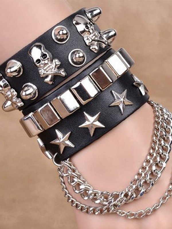 Metallverziertes klobiges Pu-Lederarmband