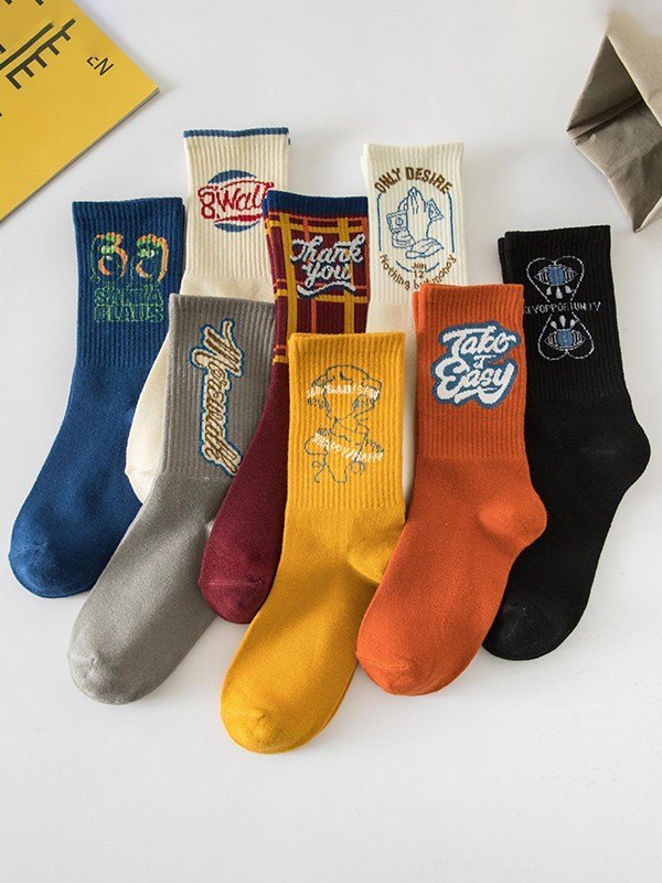 Vintage Jacquard Detail Crew Socken