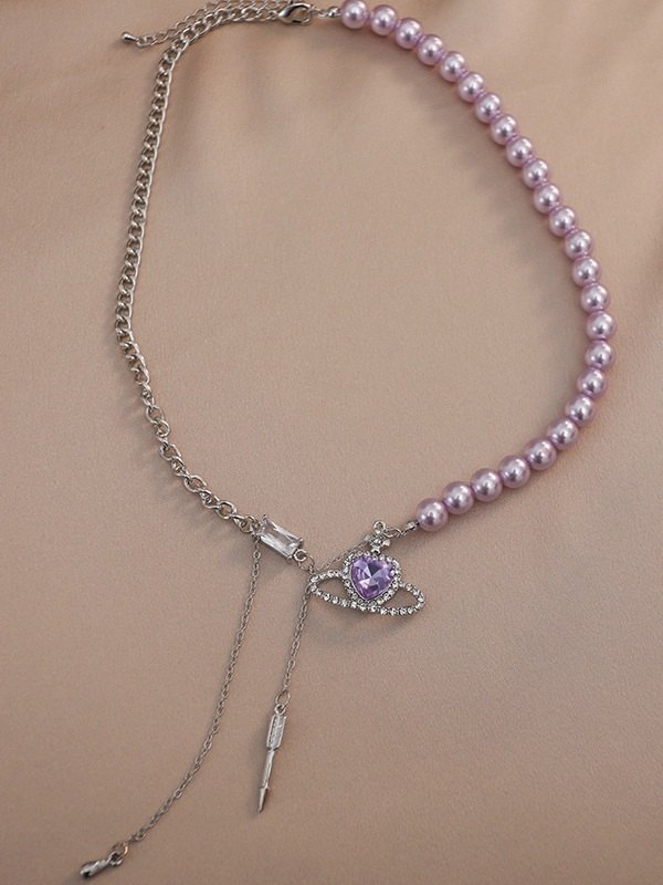 Zirkon-Herz-Charme-Faux-Perlen-Halskette