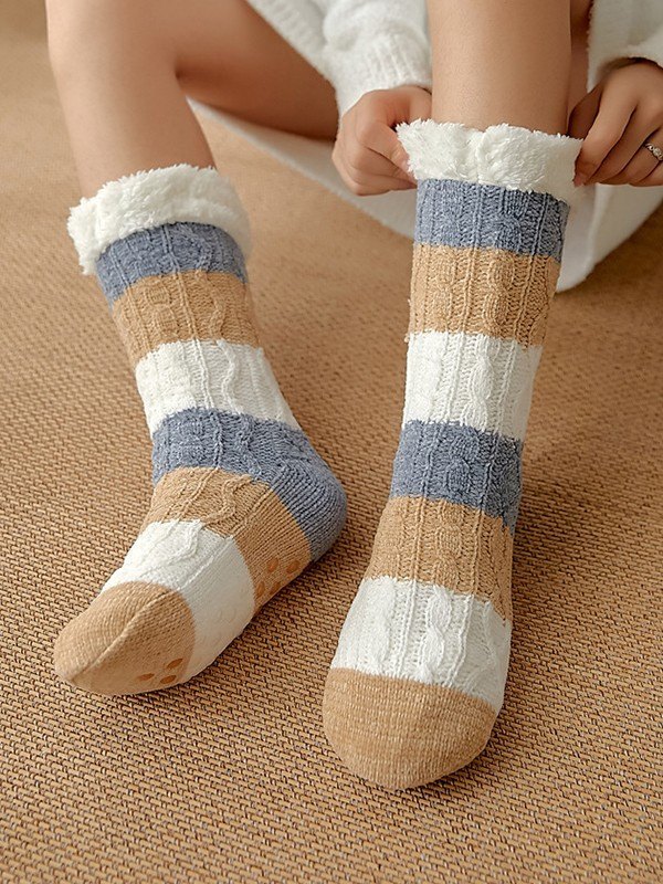 Farbblock gestreifte, mit Fleece gefütterte Socken