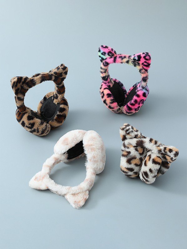 Faltbare Fuzzy Cat Ohrenschützer mit Leopardenmuster