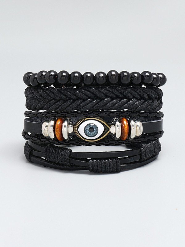 4pcs Boho geflochtenes Pu-Leder-Armband-Set