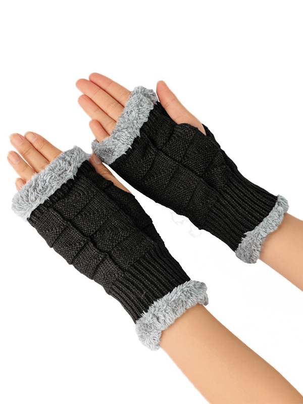 Fingerlose Strickhandschuhe mit dickem, warmem Fleecefutter