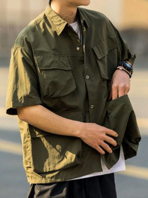 Kurzärmliges Cargo-Shirt mit Vintage-Tasche für Herren