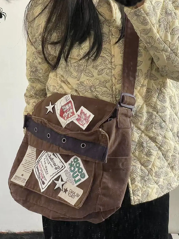 Vintage-Patch-Design-Umhängetasche
