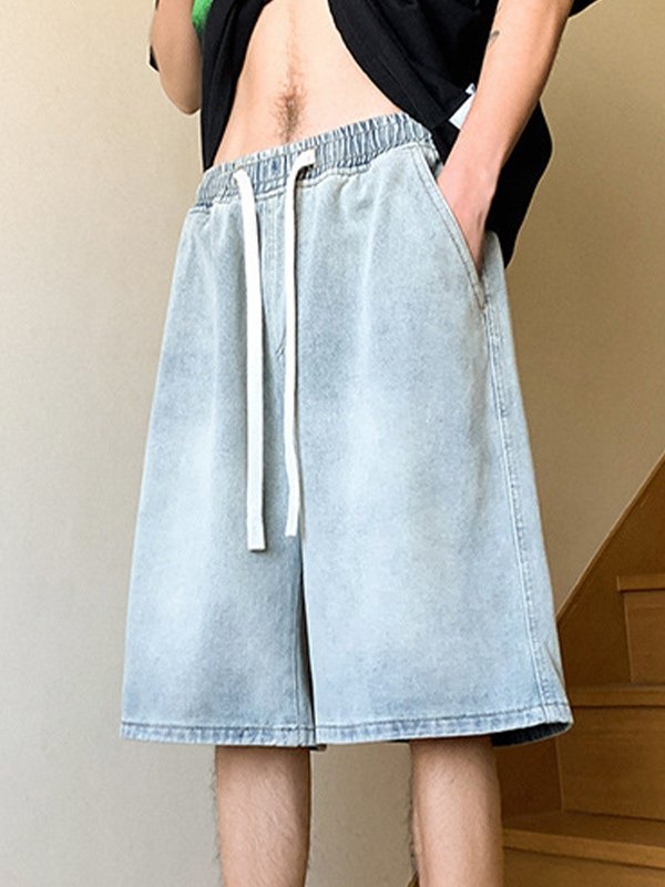Locker geschnittene Denim-Shorts für Herren in Basic-Waschung