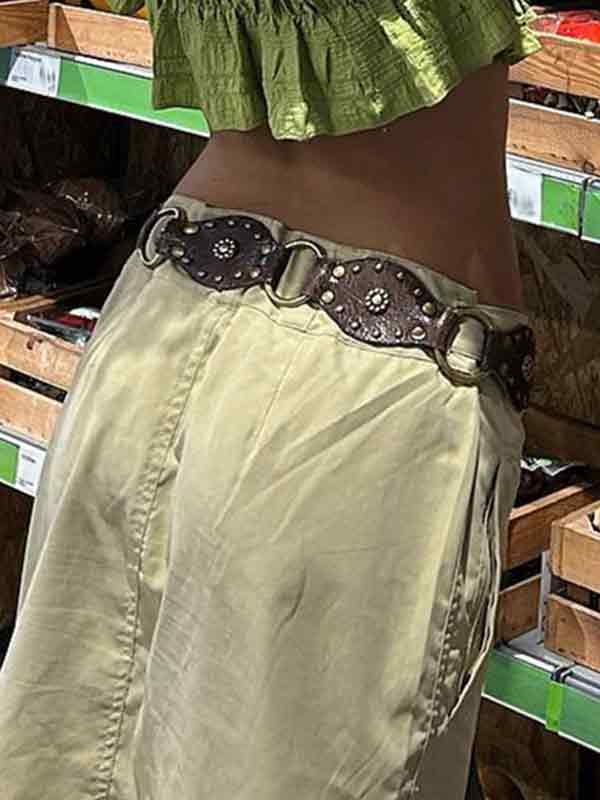 Vintage Nieten-Ausschnitt-Ring-Leder-Patchwork-Schnalle-Gürtel