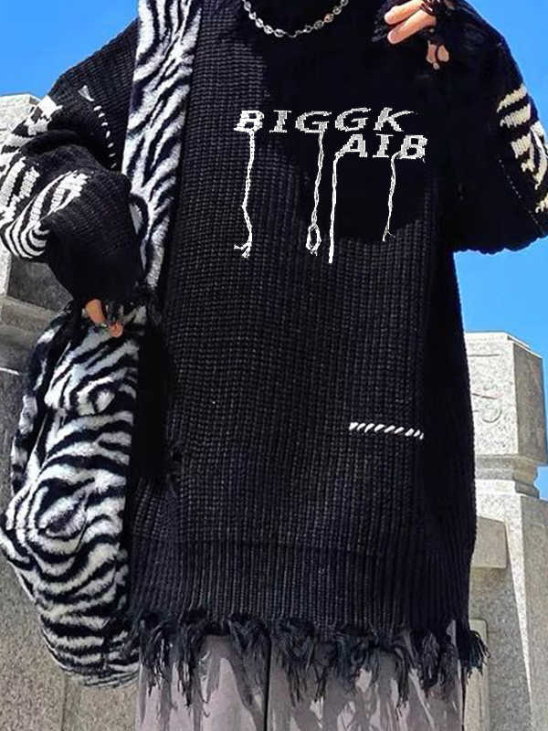 Hochgeschlossener Herrenpullover mit Buchstaben-Jacquard-Quastendesign