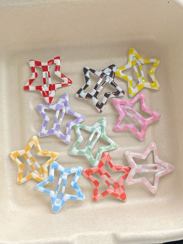 1 Stück sommerliche karierte Stern-Haarspangen