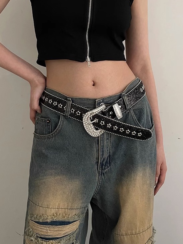 Y2K Pailletten Strass Schnallengürtel