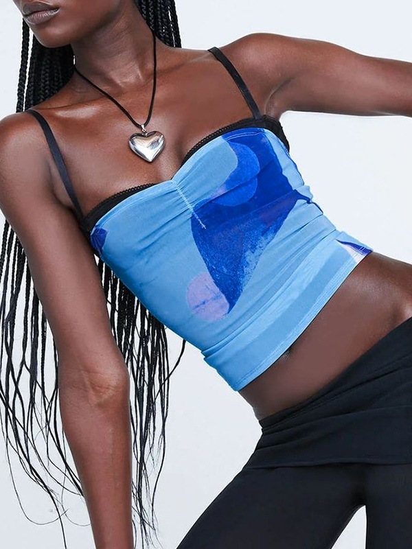 Slim-Fit-Cami-Oberteil mit Mesh-Print