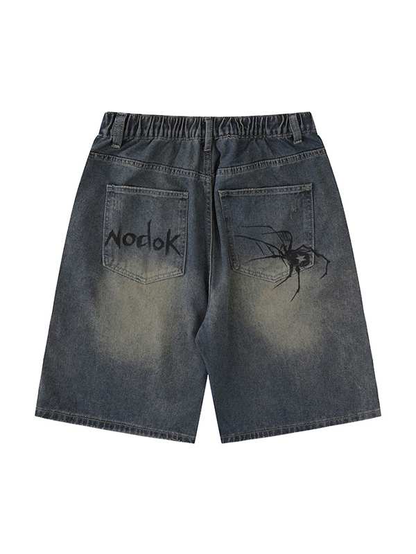 Lockere, lässige Jeansshorts für Herren mit Spinnenmuster
