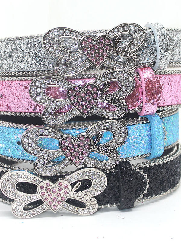 Gürtel mit Pailletten und Strasssteinen, Herz und Schmetterling